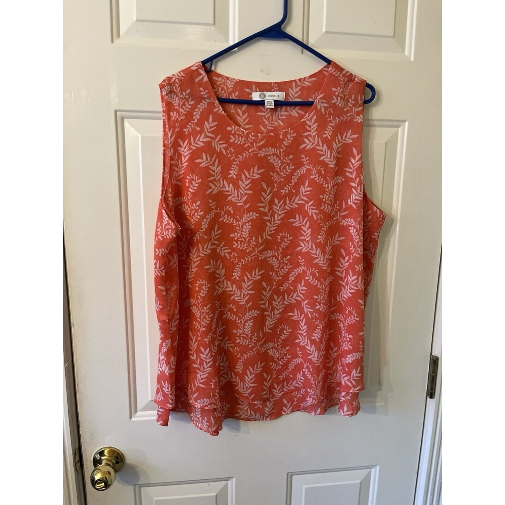 Cristina B Shirt Blouse  Womens Size XL  Cream Floral. OrangeSleeveless  2 Layer